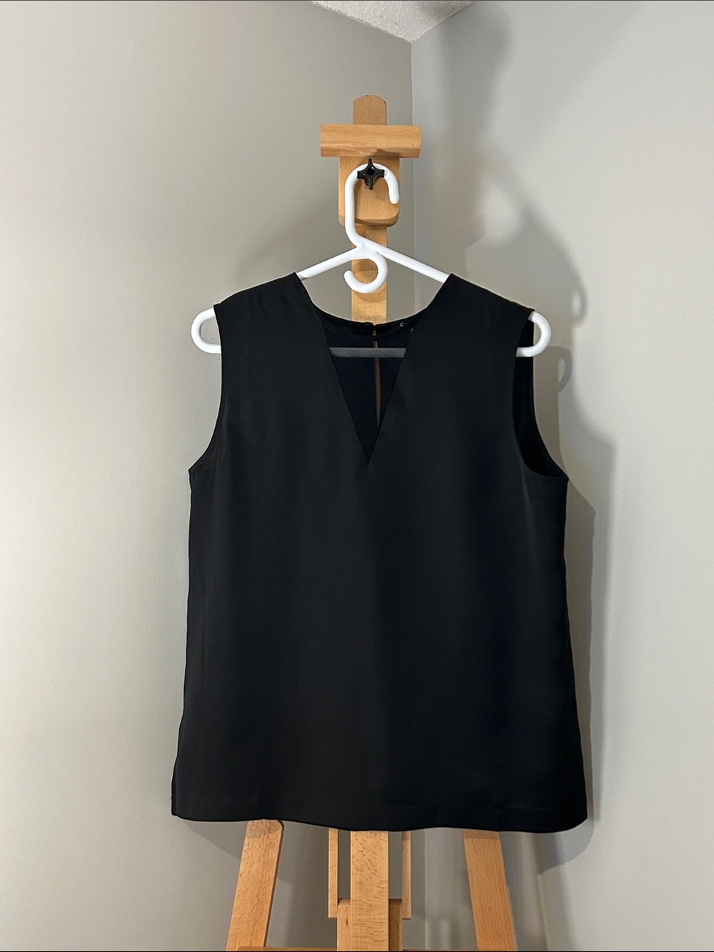 Elegant Black Blouse With Sheer V-Neck Inset | Size M